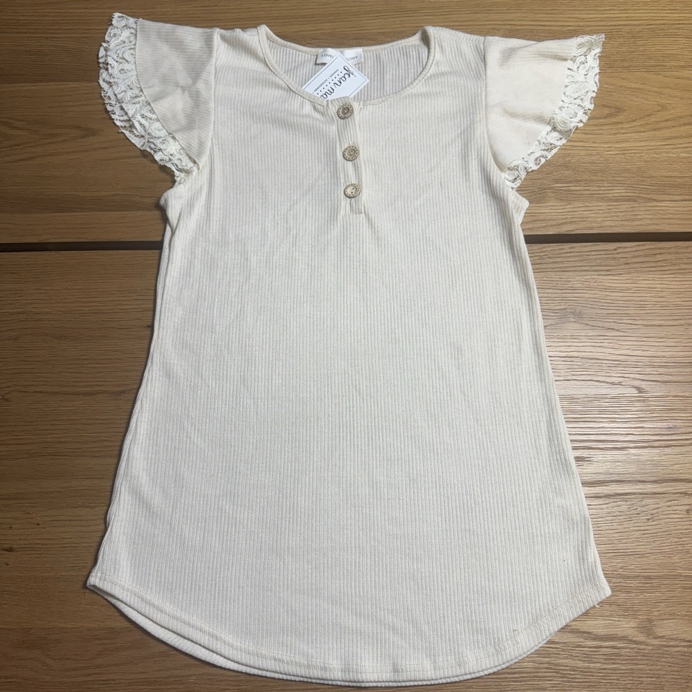 NEW Women's Off White Long Short Sleeved Henley Shirt - Size Small